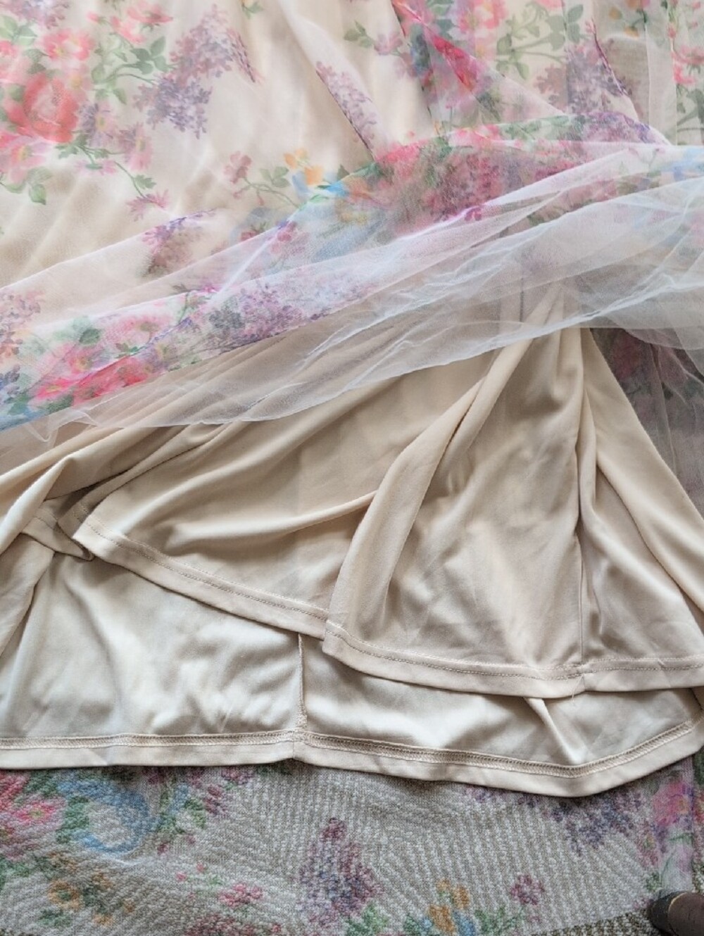 Baltic Born Layla Tulle Pastel Cream Floral Sheer Maxi Dress Maternity Sz XL 2XL - Picture 6 of 10